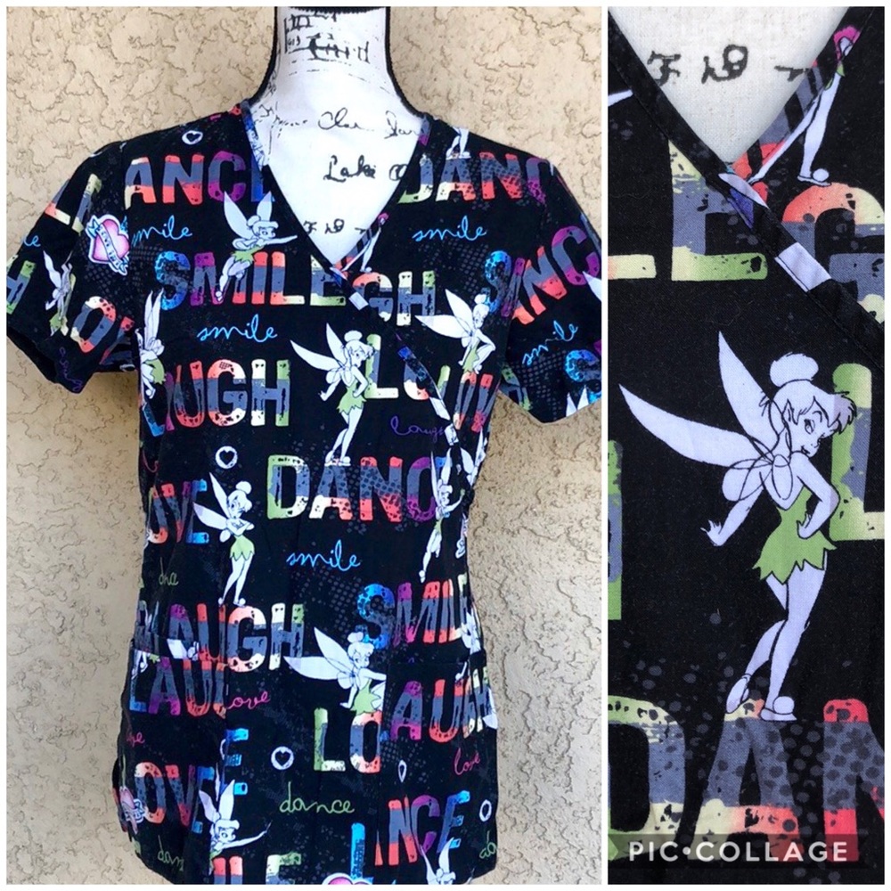 Disney Tinkerbell Multi Colored Scrub Top XS